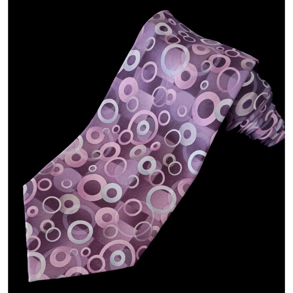 Crazy Horse Claiborne Silk Tie Silver Purple Circle Print Men Necktie 60" x 4"